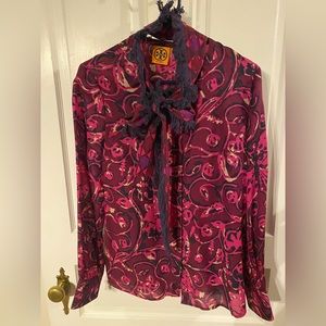 Tory Burch Printed Bow Blouse - Size 8